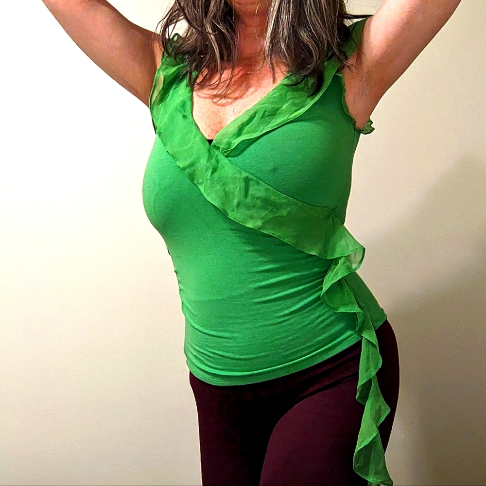 Vintage Bright Green Ruffled Top